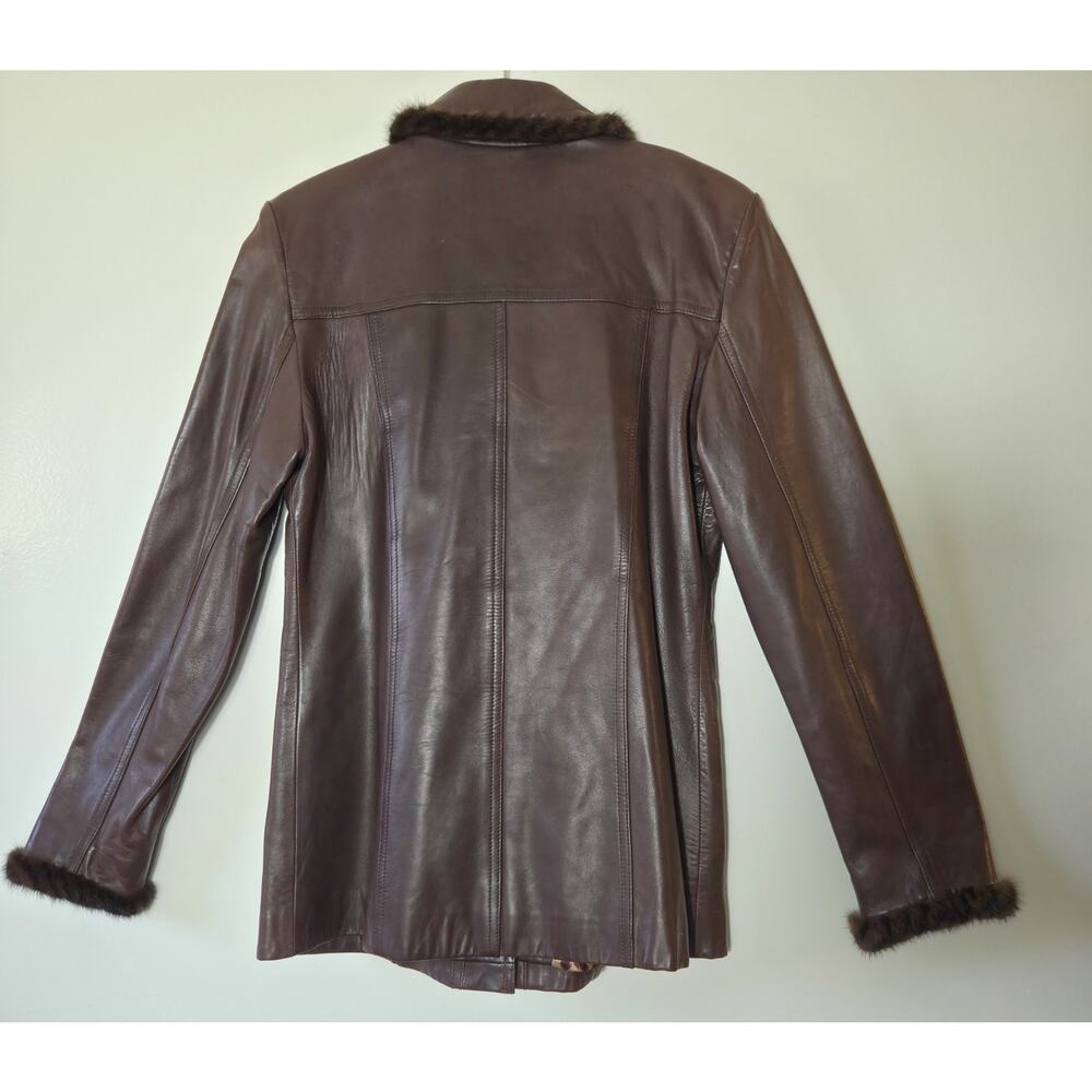 St Saint John Marie Gray Leather Mink Trimmed Jacket Full Zip Satin Lined Sz S - Picture 11 of 13
